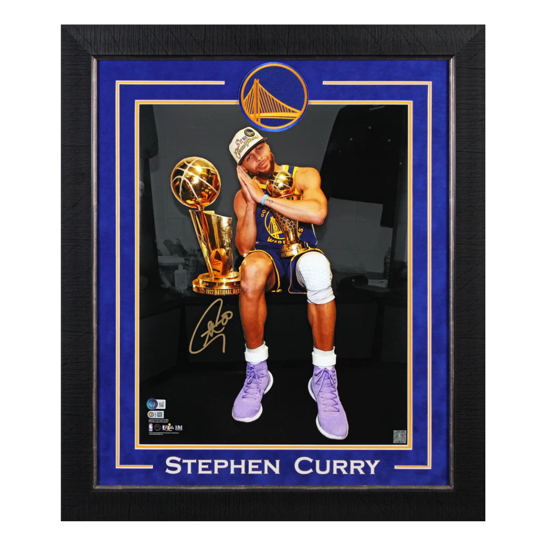Stephen Curry Signed Night Night Framed Basketball Print Size 16″ x 20″ with Beckett COA